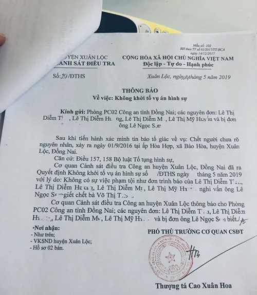 Thông báo không khởi tố vụ án hình sự của cơ quan cảnh sát điều tra